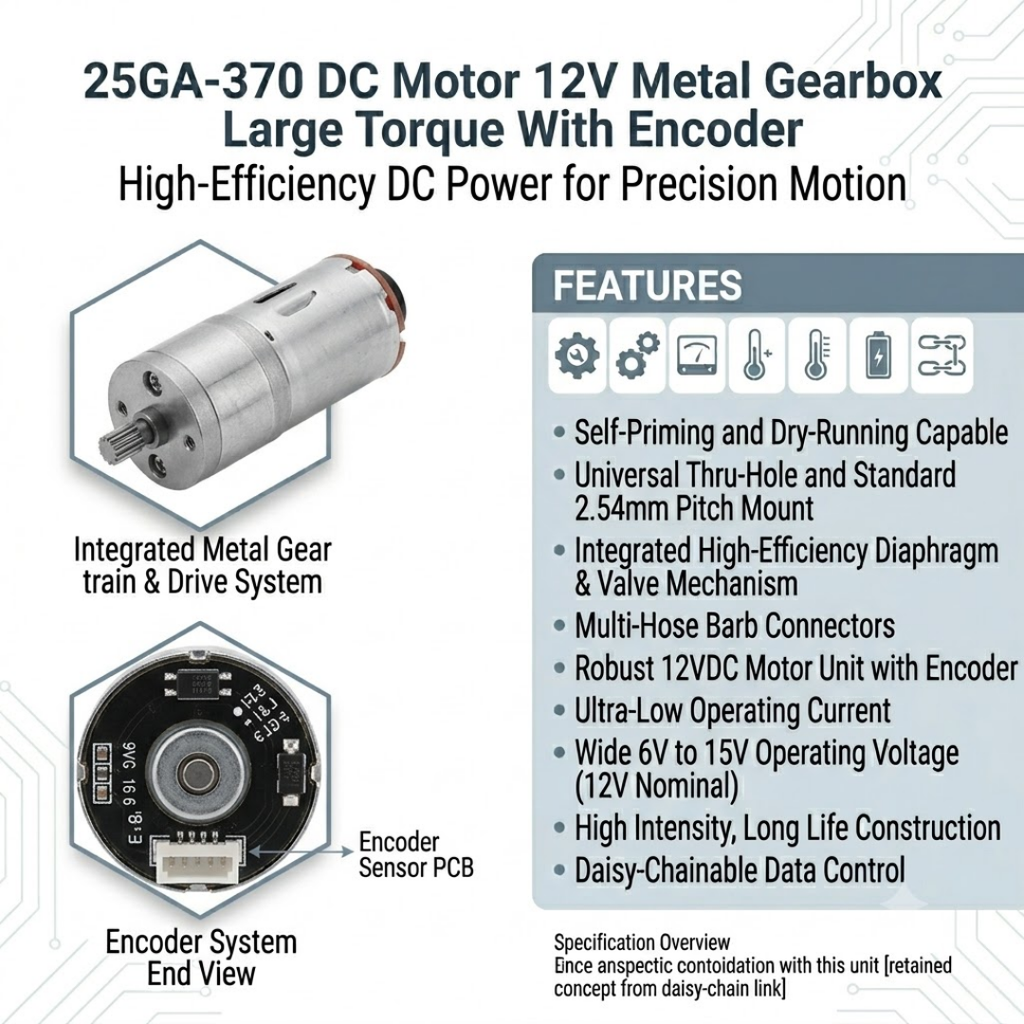 25GA-370 DC Motor 12V Metal Gearbox Large Torque With Encoder