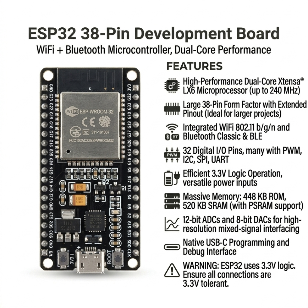 ESP32 38Pins Wifi + Bluetooth Development Board