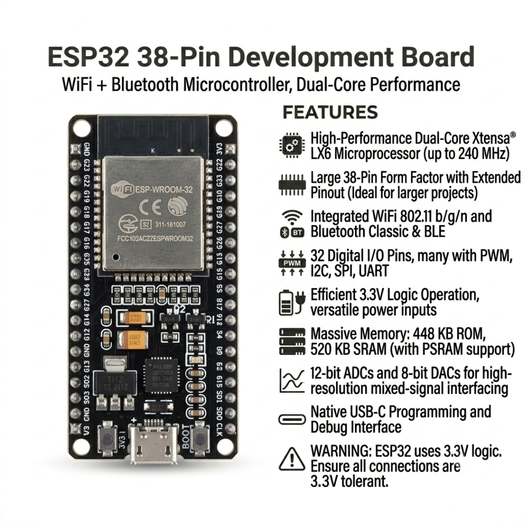 ESP32 38Pins Wifi + Bluetooth Development Board