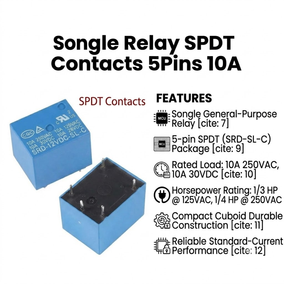 Songle Relay SPDT Contacts 5Pins 10A
