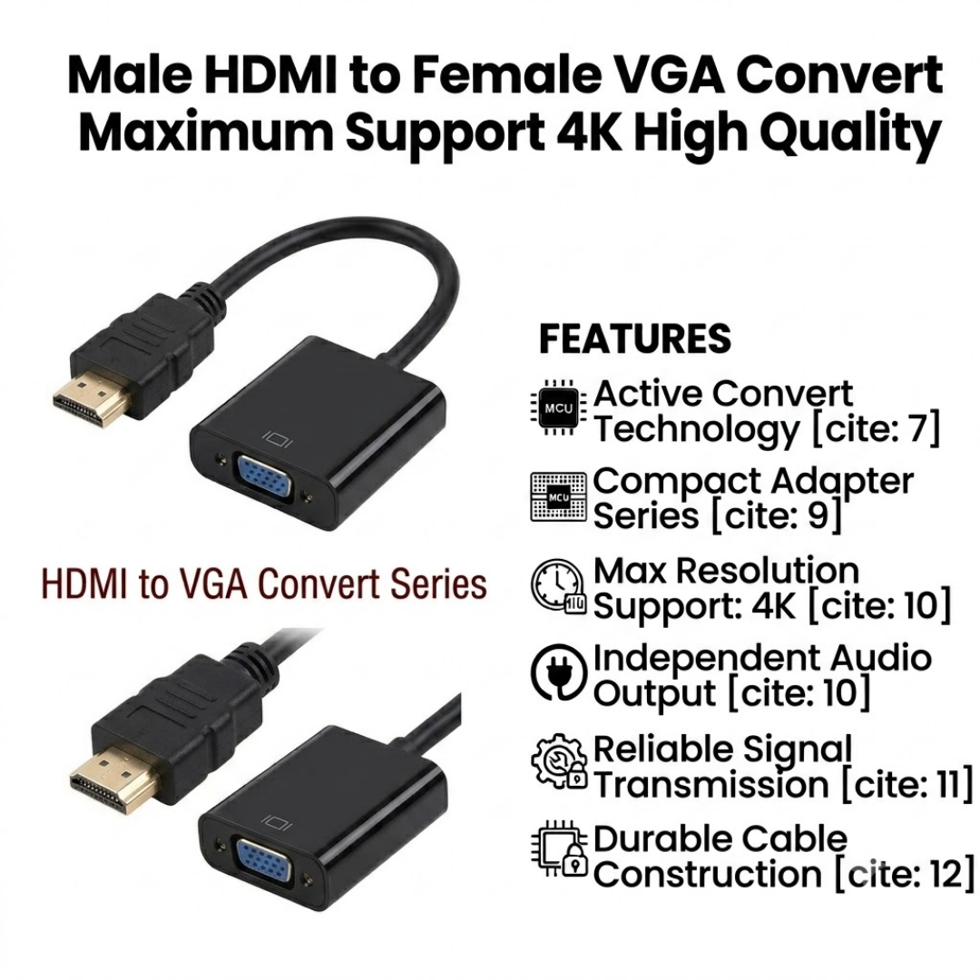 Male HDMI to Female VGA Convert Adapter Maximum Support 4K High Quality