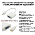 Male Micro HDMI to Female VGA Convert Adapter Maximum Support 4K High Quality
