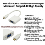 Male Micro HDMI to Female VGA Convert Adapter Maximum Support 4K High Quality
