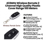 433MHz Wireless Remote 2 Channel High Quality Plastic Cover Range 100 Meters