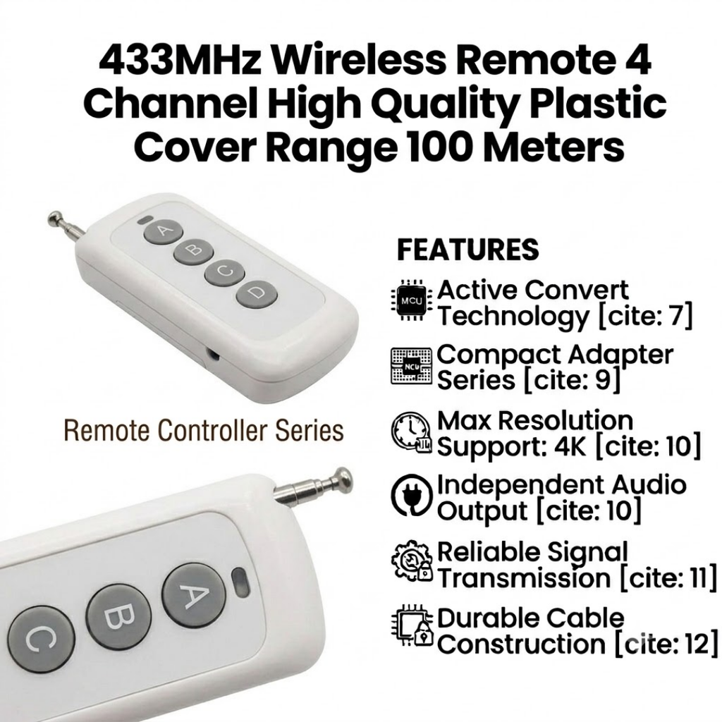 433MHz Wireless Remote 4 Channel Long Distance Rang 1000 Meters