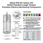 25GA-370 DC Motor 12V Metal Gearbox Large Torque