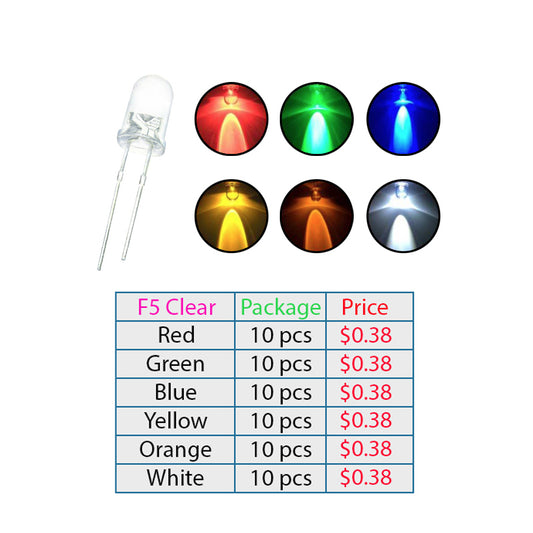 10pcs lots LED F5 Water Clear
