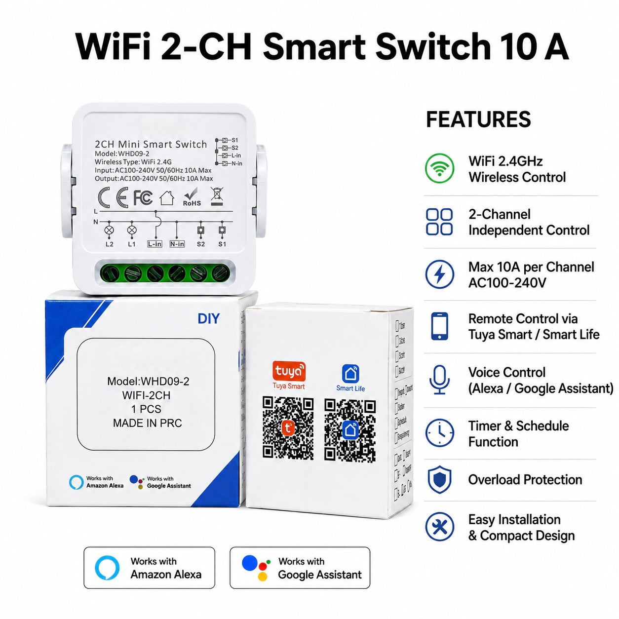 WiFi 2-Channel Smart Switch 10A
