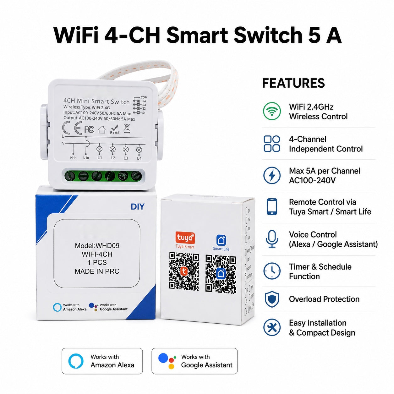 WiFi 4-Channel Smart Switch 5A