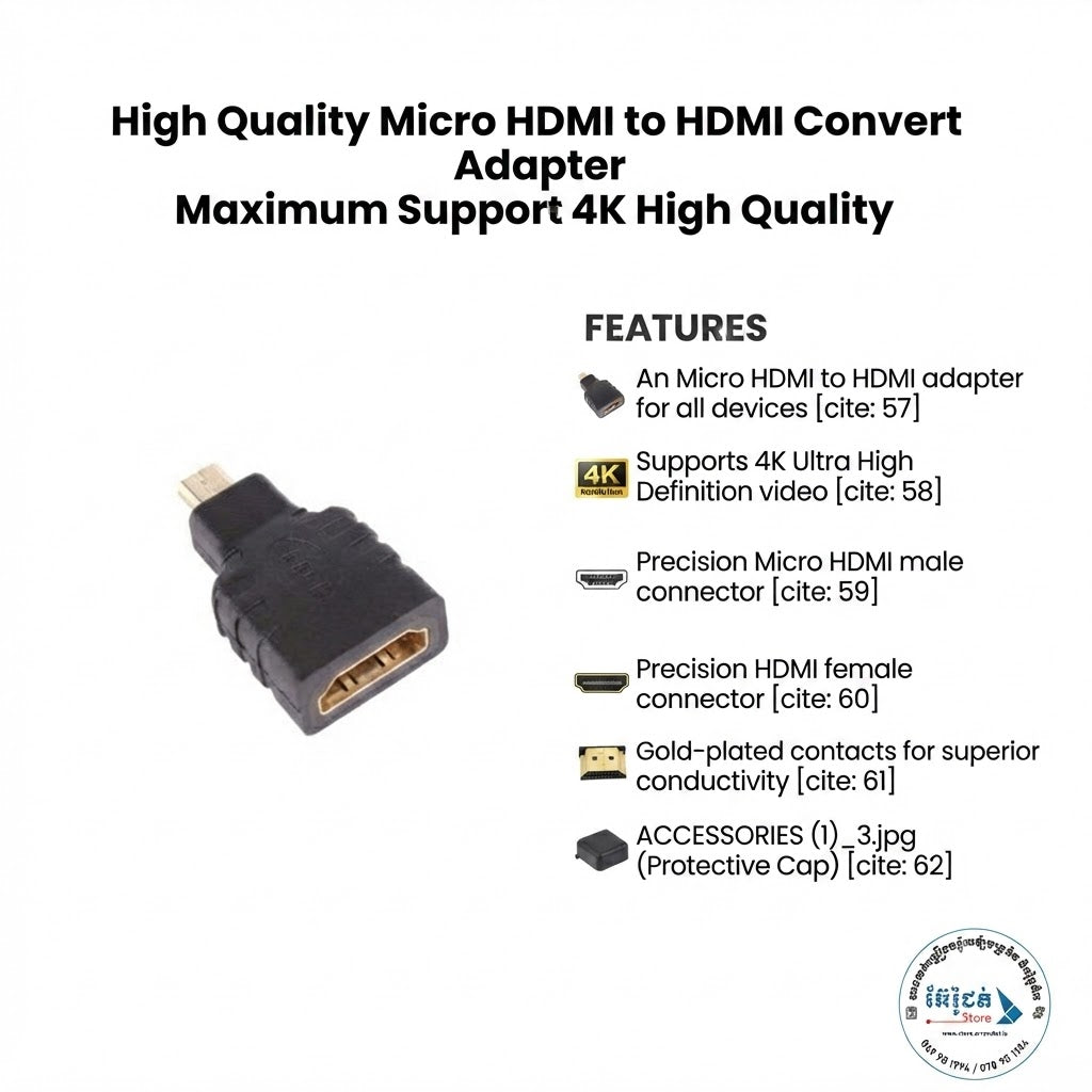 High Quality Micro HDMI to HDMI Convert Adapter Maximum Support 4K High Quality
